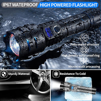 Rechargeable Flashlights High Lumens XHP99 990000 Lumens Brightest LED Tactical Flashlights Super Bright High Powered Flash Light, Powerful Handheld Hunting Flashlight for Emergency Hiking Battle