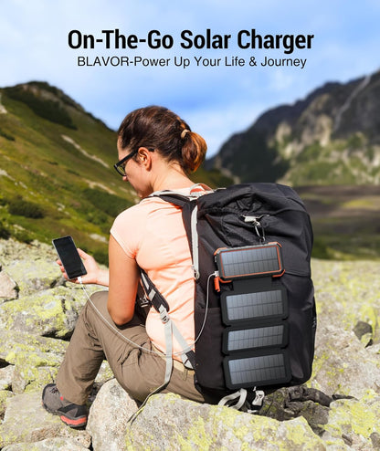 BLAVOR Solar Charger Power Bank,PD 18W QC3.0 Fast Charging 20000mAh Solar Powered Powerbank with 4 Foldable Panels, Type C Input/Output, Camping Light SOS Flashlight, Compass Carabiner