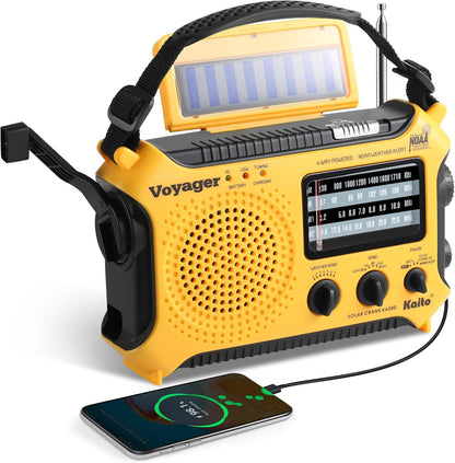 Kaito KA500 5-Way Powered Solar Power,Dynamo Crank, Wind Up Emergency AM/FM/SW/NOAA Weather Alert Radio with Flashlight,Reading Lamp and Cellphone Charger, Yellow