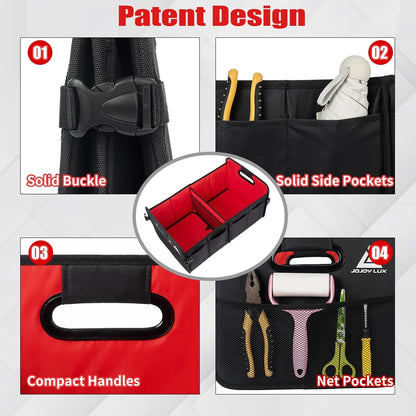 JOJOY LUX Car Trunk Organizer with Multi Compartments - Automotive Collapsible Cargo Containers with 11 Pockets & Reinforced Handles, Vehicle Grocery Organizer Bin Caddy Bag for SUV Van Truck