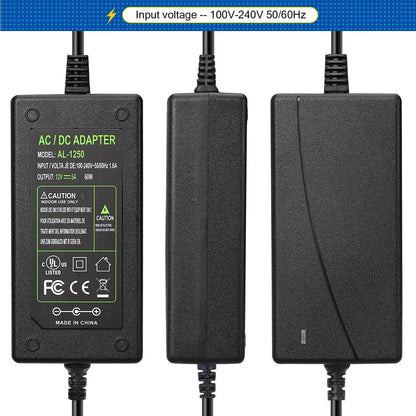 12V 5A AC 100-240V to DC 12V 5A 60W Power Supply for LED Strip Lights DVD TV Amplifier Camera System - Euro Plug