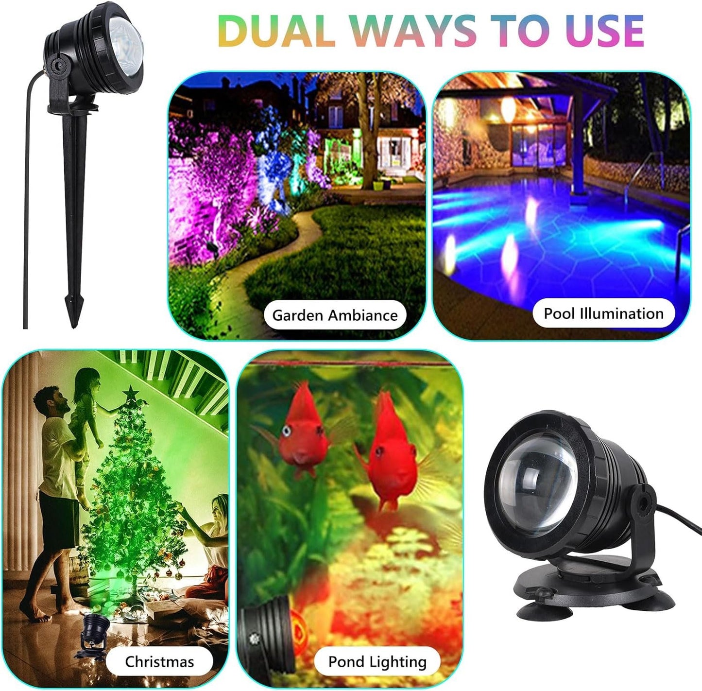 ASTRAEA RGB Outdoor LED Spot Lights, 12W Color Changing Landscape Spotlights Lighting with Remote Control & APP, Music Sync & Timer, Waterproof Spotlights Uplighting for Yard Garden Pathway, 2 Pack