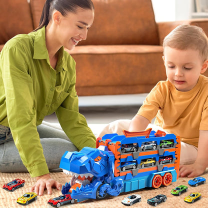 MSKOLER Dinosuar Truck Toy for Kids 3 4 5 6 Years Old - Dinosaur Cars Set, Toy Vehicle, Carrier Truck for Toddlers 3-4 Years, Race Track Set, Birthday Gifts Toys for Boys 3 4 5 6 7 8 Years Old