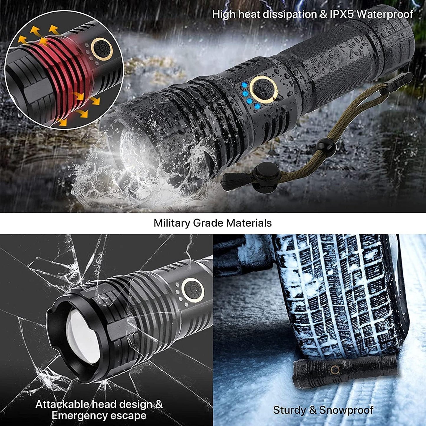 Rechargeable Flashlights High Lumens, 100000 Lumen Super Bright Tactical Flashlight, XHP 90 LED Flashlight, Tactical Flashlight with Zoomable, Waterproof, 5Modes for Camping and Emergencies