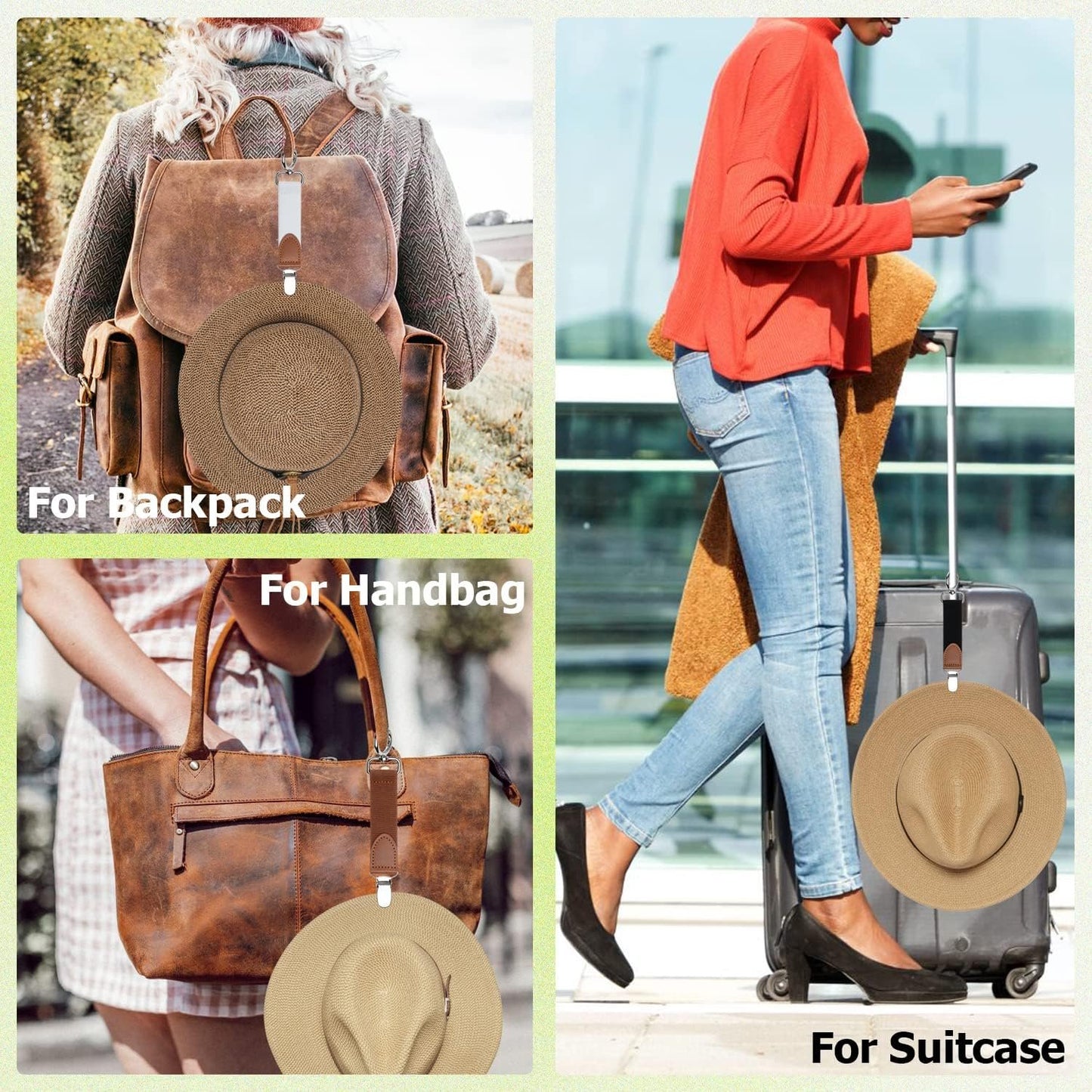 Nearockle 3Pcs Hat Clip for Travel Handbag Backpack Luggage,Elastic Cap Clip Hat Companion for Women,Travel Accessory