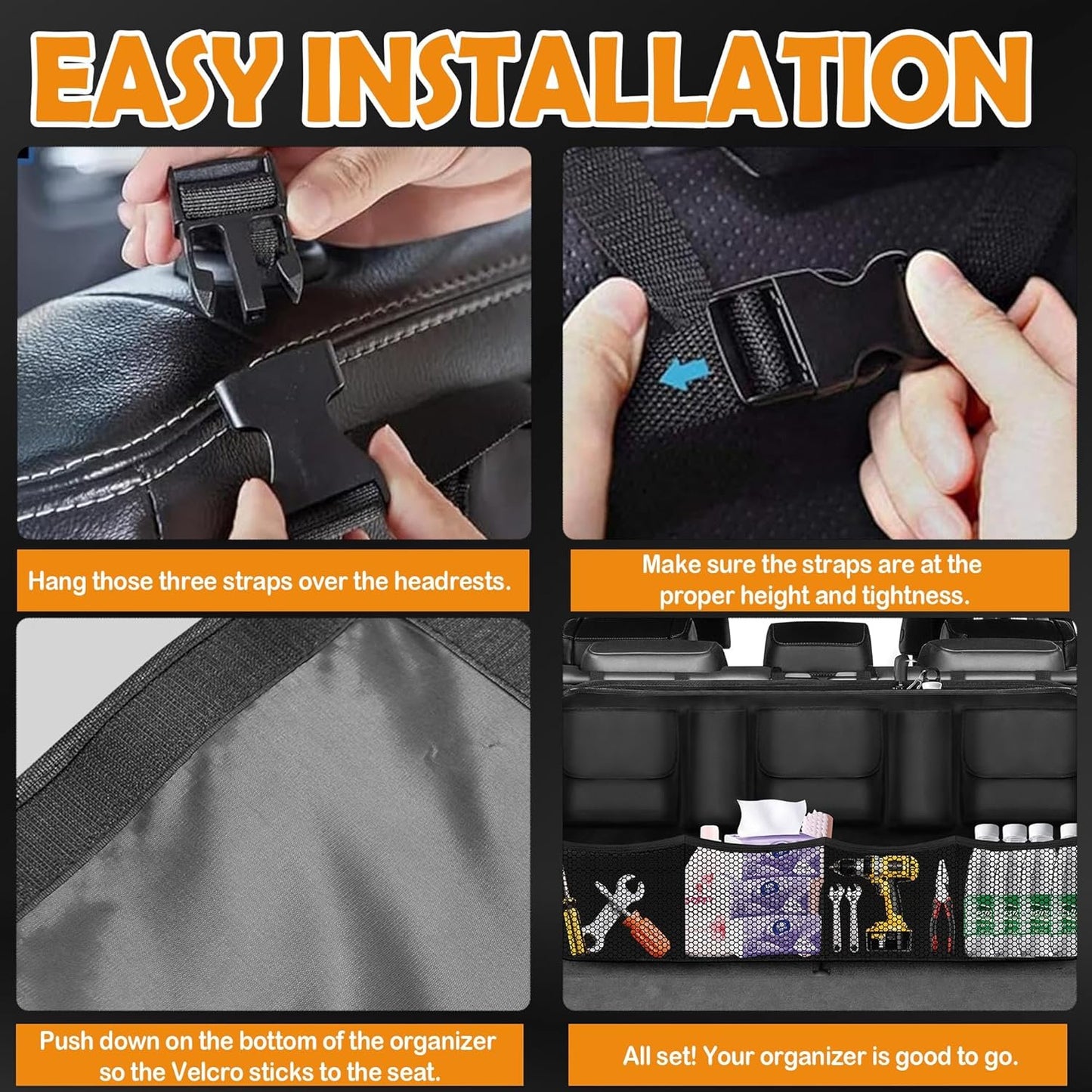 LXS Car Trunk Organizer, Large Capacity Backseat Bag Organizer Car Accessories, Equipped with 5 Pockets & 4 Mesh Pouches for Groceries(42"*20"), Hanging Trunk Organizer for SUV/MPV/Truck