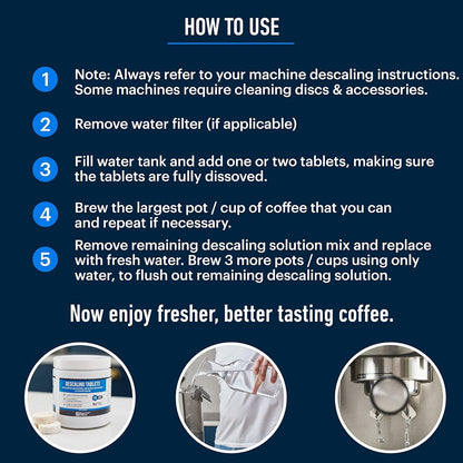 Descaling Tablets (12 Count/Up to 12 Uses) for Jura, Miele, Bosch, Tassimo Espresso Machines and Miele Steam Ovens by Essential Values (1 Pack)
