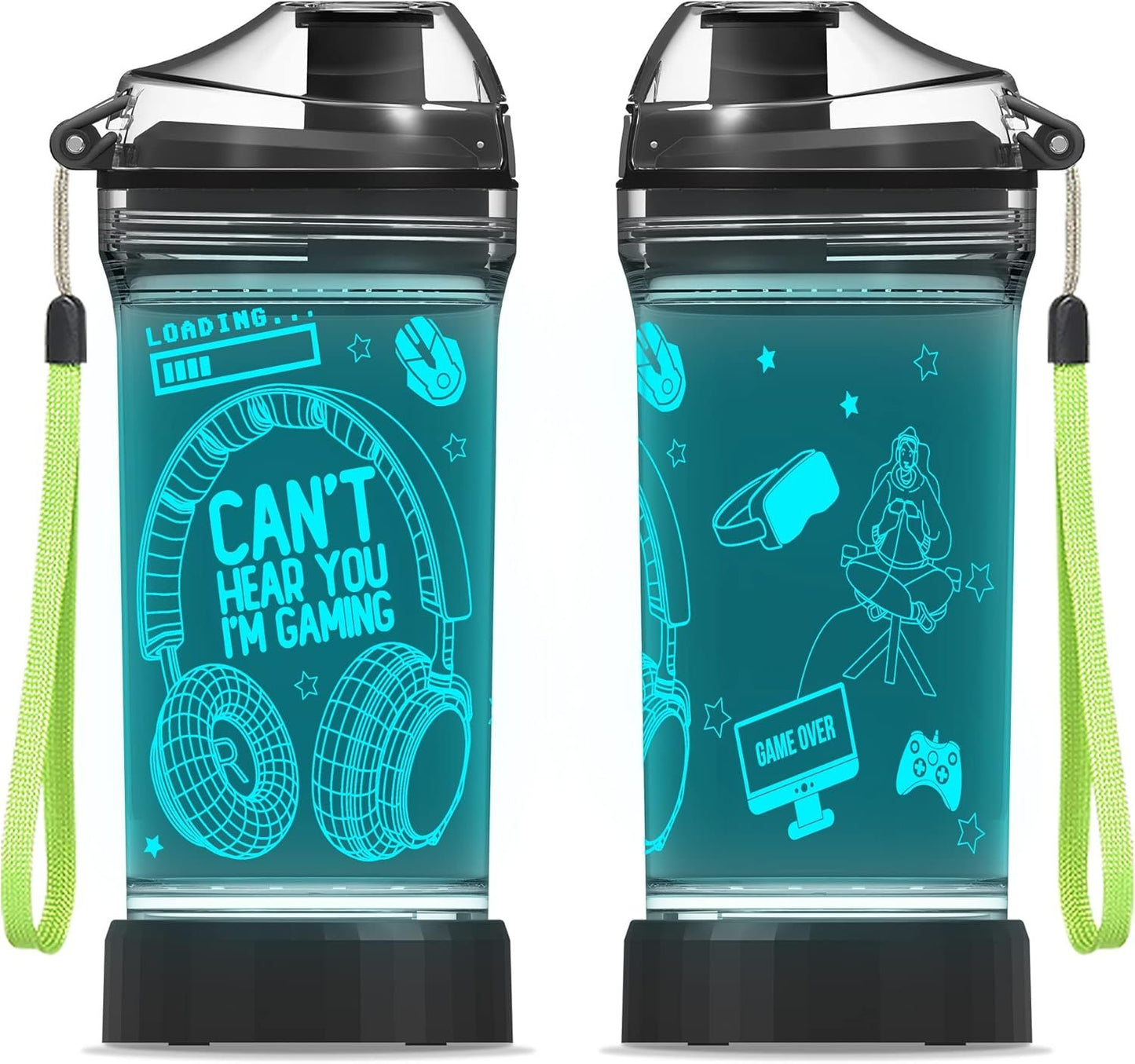 Can't Hear You I'm Gaming Water Bottle, YuanDian 7 Color Lights 3D Light up Drinking Cups Gifts for Gamers, BPA Free Tritan & Leak Proof Flip Top Lid & Easy Clean & Carry Handle, 14oz/ 400ml