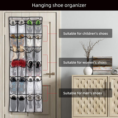 SAVERHO Over The Door Shoe Organizer, Hanging Shoe Organizer with 24 Mesh Large Pockets Door Shoe Rack Organizer for Men Women Kids Hanging Shoe Storage Bag.(White)