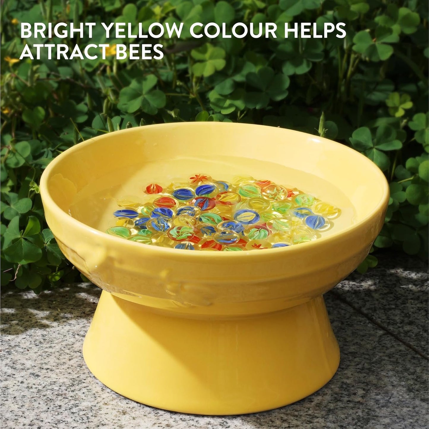 Navaris Bee Watering Station - Ceramic Bowl for Feeding and Watering Bees, Butterflies, Small Insects - Decorative Water Station for Gardens and Yards - Yellow