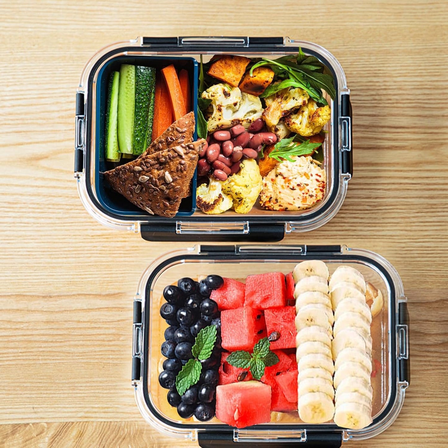 2Pcs 63oz Large Glass Food Storage Containers 8 Cups Family Size Set Baking Containers with Locking Lids Storing food,for Baking, Microwave, Oven, Leak Proof, for Freezer, Dishwasher