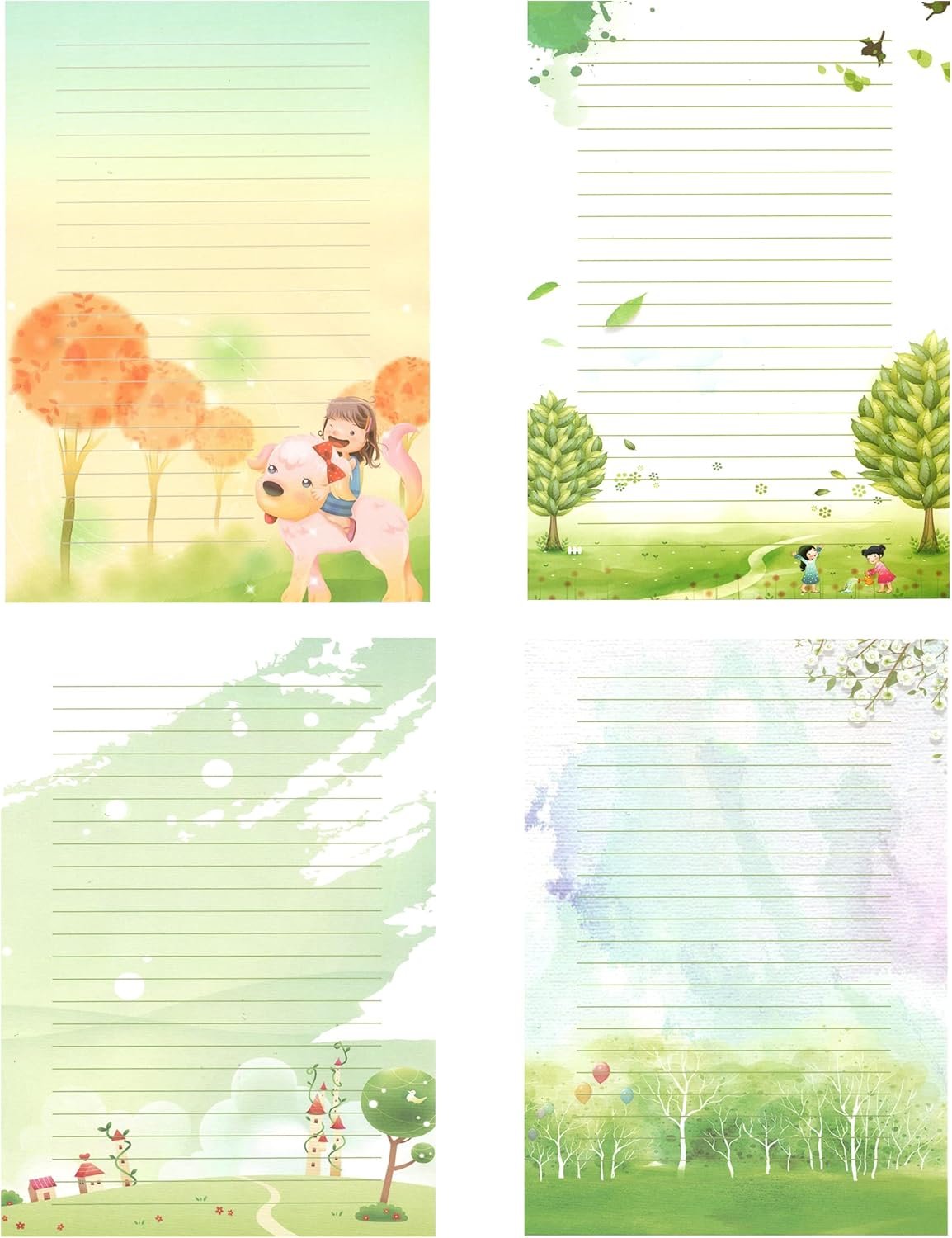 50 Pcs Writing Stationery Paper, Lined Writing Letter Paper Set, A4 Size, 10 Different Style