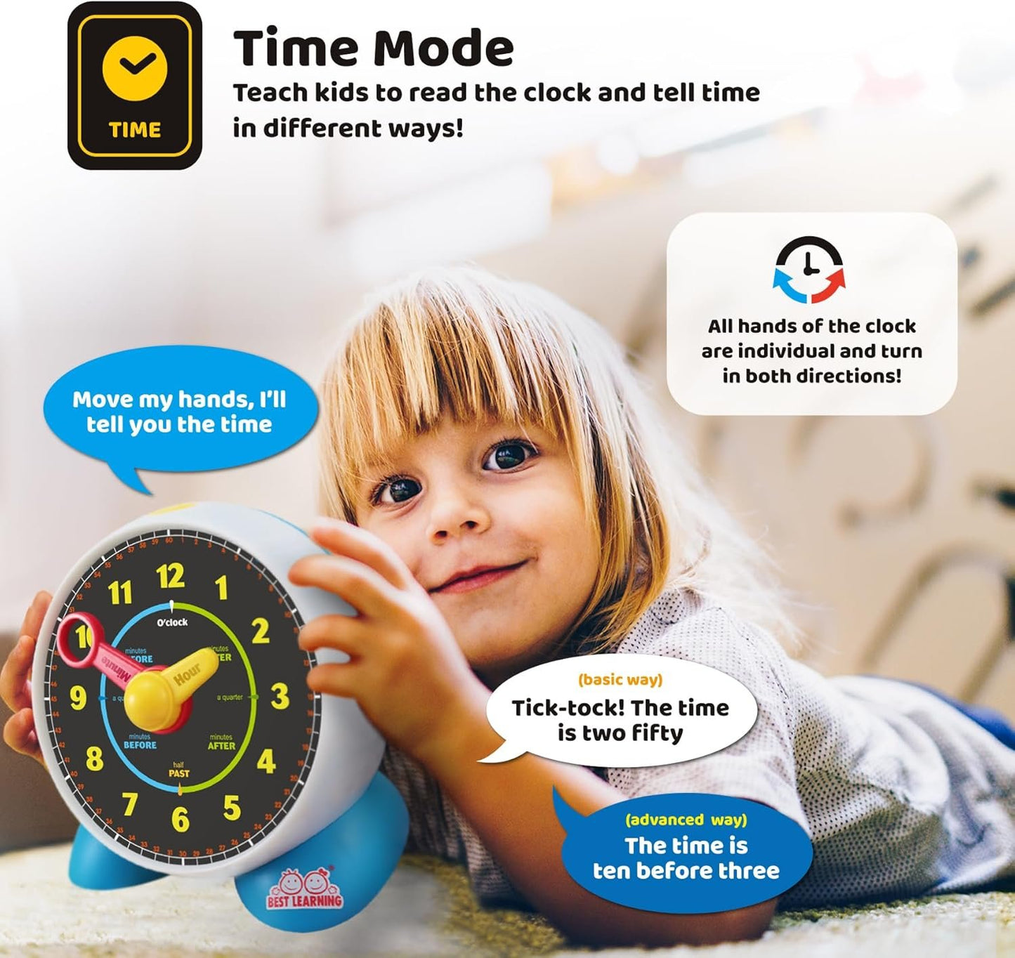 Best Learning Learning Clock - Educational Talking Learn to Tell Time Light-Up Toy with Quiz and Sleep Mode Lullaby Music - Ideal Birthday Toddlers & Kids Ages 3 to 6 Years Old