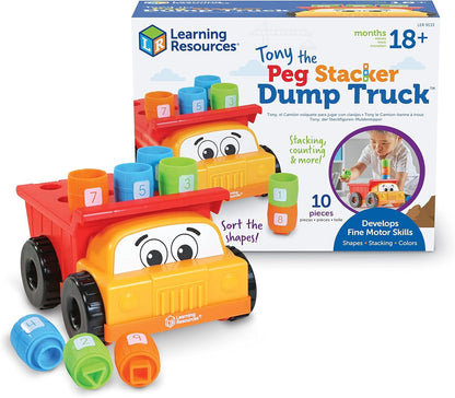 Learning Resources Tony The Peg Stacker Dump Truck - 10 Pieces, Easter Toys for Kids, Ages 18+ Months Fine Motor Skills Toy for Toddlers, Preschool Toys, Multicolor