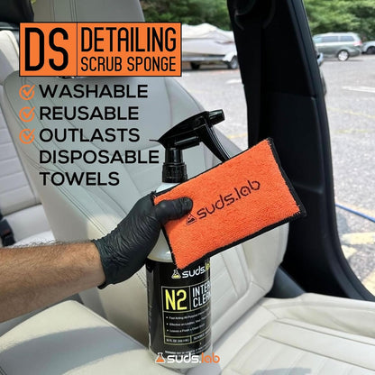 Suds Lab DS Microfiber Detailing Scrub Pad 2 Pack - Car Interior Cleaning & Detailing Microfiber Scrub Pads - Safe On Leather, Vinyl, Plastic, Etc.