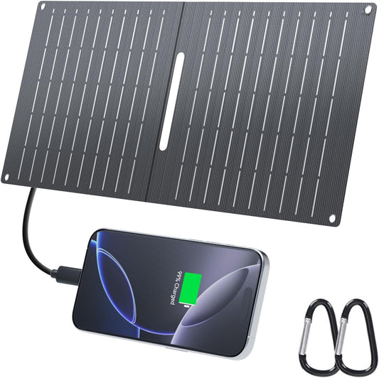 Ecosonique 15W/30W/60W Foldable Solar Charger Panel, Dual USB-A & USB-C Fast Charging, IP67 Waterproof ETFE, Ultra-Light Portable for Camping, Compatible with iPhone, Samsung, Google Pixel, LG