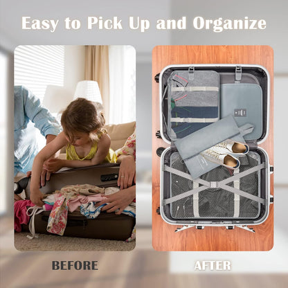 Travel Suitcase Organizer Set of 9 Cubes Packing Bags Waterproof Travel Bags for Holiday and Travel, for Clothing, Cosmetics, Shoes, Underwear, Grey