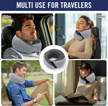 Neck Pillow Travel Head Rest, Memory Foam Comfortable & Breathable Soft U Shaped Pillows for Travel Airplane,Business Trip Neck and Shoulder Support with Luxury Bag,3D Contoured Washable Cover (Grey)