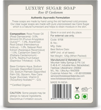 Forest Essentials Rose and Cardamom Luxury Sugar Soap, 125g
