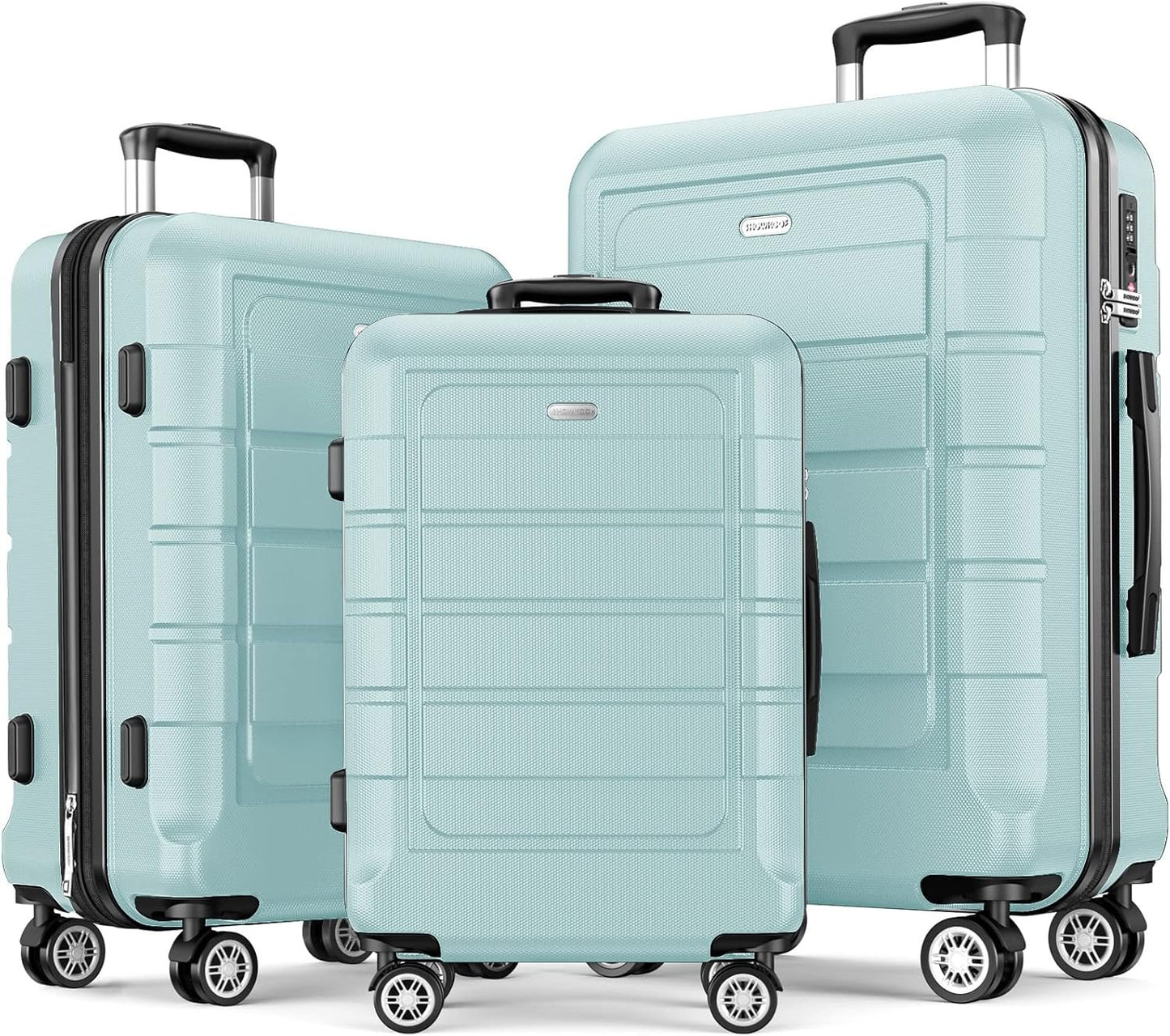 SHOWKOO Luggage Sets Expandable PC+ABS Durable Suitcase Double Wheels TSA Approved Lock Mint Green