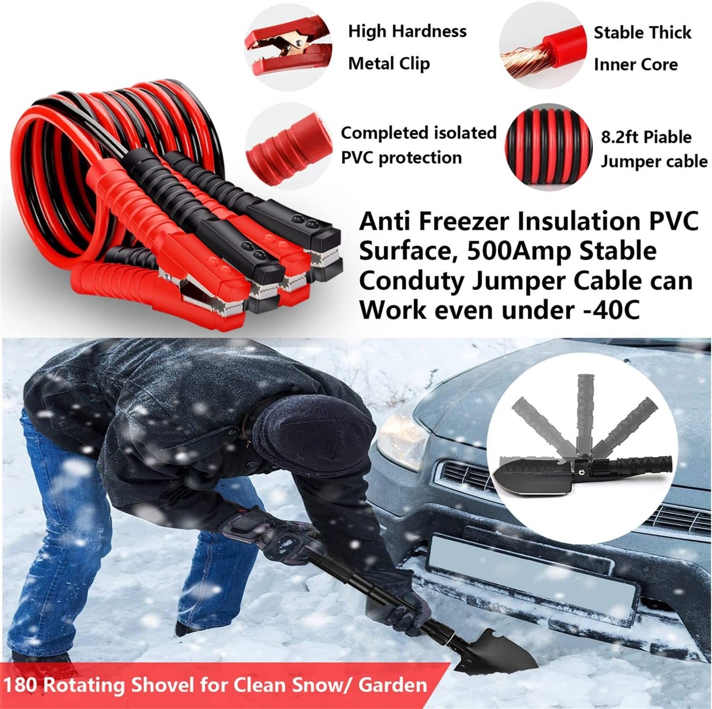Car Roadside Emergency Assistance Kit with Jumper Cable,Auto Travel Safety Tool Bag for Men Women Teen Girl, Truck Automotive Vehicle Off Road Side Automobile Kit with Car Repair Tool First Aid Kit