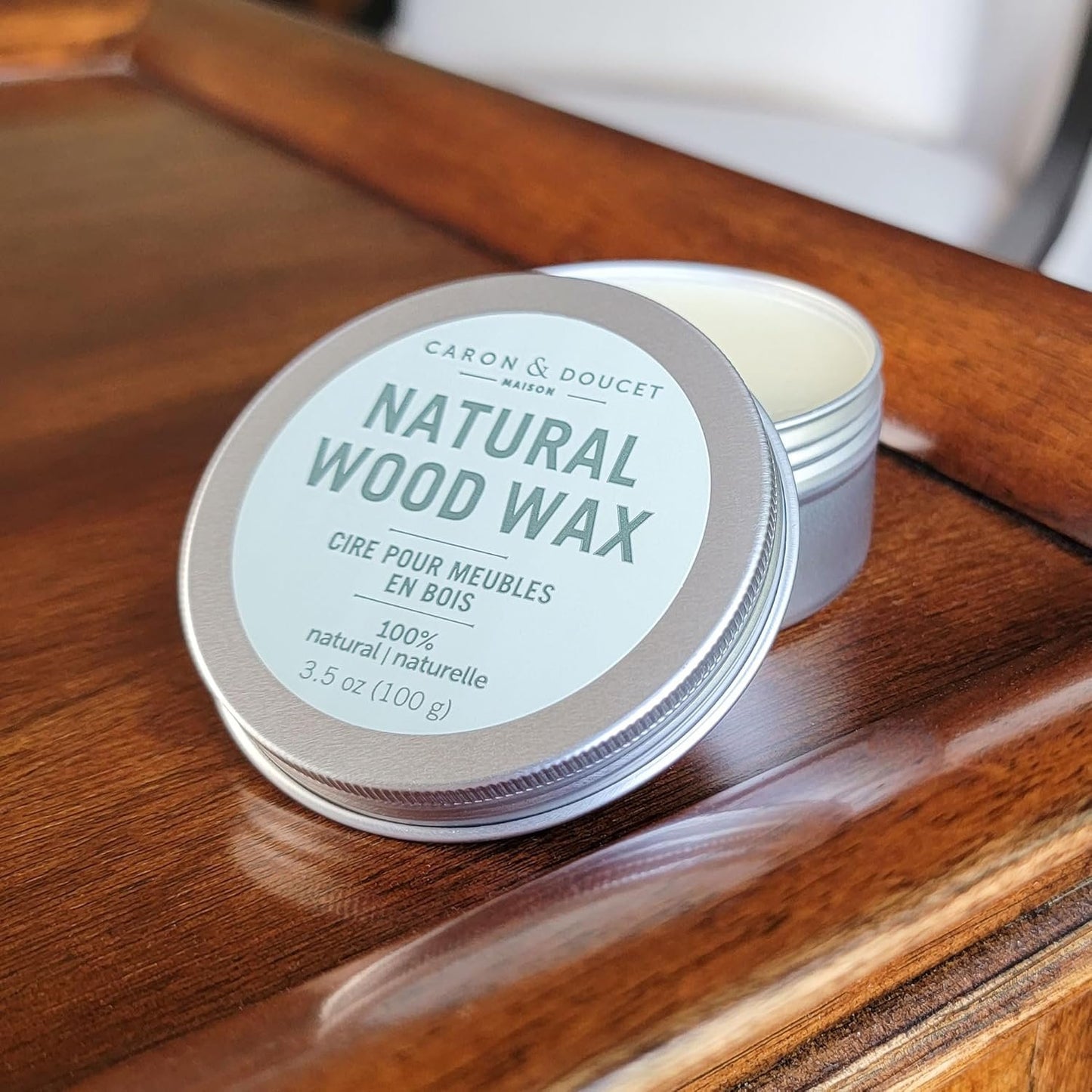 Caron & Doucet - Natural Wood Conditioning Vegan Wax Finish - 100% Plant Based Wood Conditioning and Polishing Wax Finish - Orange Scented - Suitable for Natural Wood Furniture. (100g)