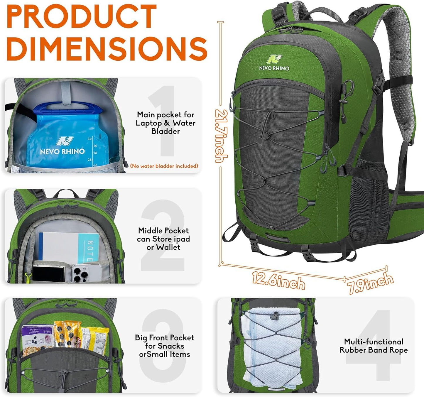N NEVO RHINO Hiking Backpack 40L/50L Waterproof Travel Camping Backpack, Hiking Daypack with Rain Cover for Men Women