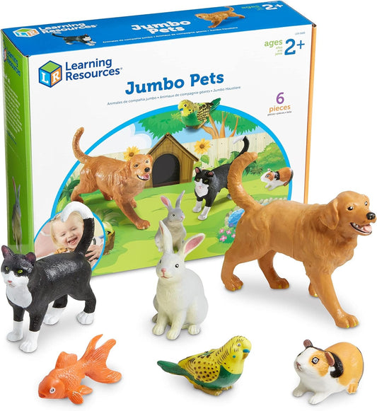 Learning Resources Jumbo Domestic Pets, Preschool Pet Toys, Classroom Desk Pets, 6 Animals, Ages 2+