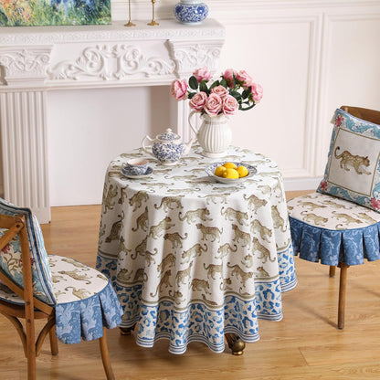 patdrea Leopard Animal Linen Table Cloth Soft Breathable Tabletop Cover Dacorative Kitchen Dining Tablecloth for Round Tables for Kitchen Dining Parties,Holiday Christmas,Diameter 55"