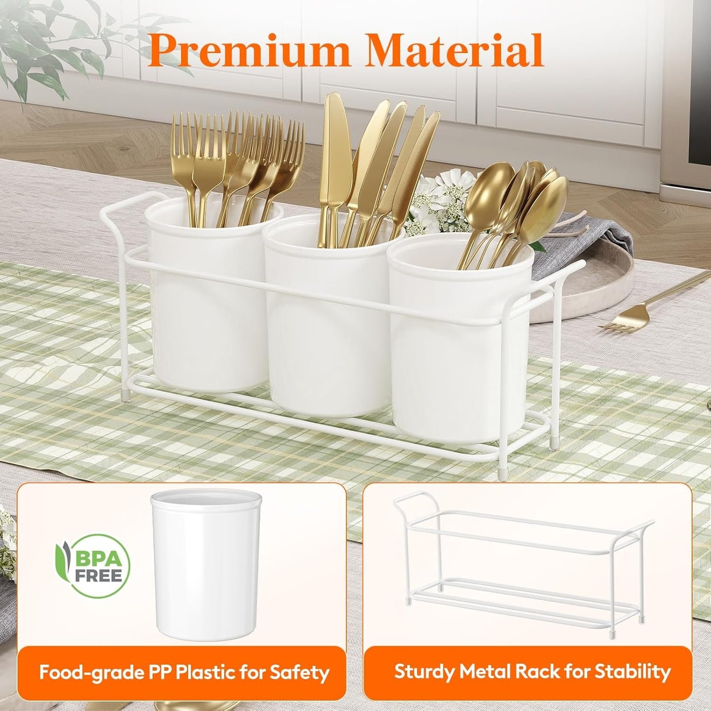Lifewit Silverware Caddy, Utensil Holder for Party, Cutlery Flatware Organizer for Kitchen Countertop, Forks Spoons Knives Storage for Picnic Camping Outdoor Buffet, White
