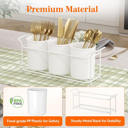 Lifewit Silverware Caddy, Utensil Holder for Party, Cutlery Flatware Organizer for Kitchen Countertop, Forks Spoons Knives Storage for Picnic Camping Outdoor Buffet, White