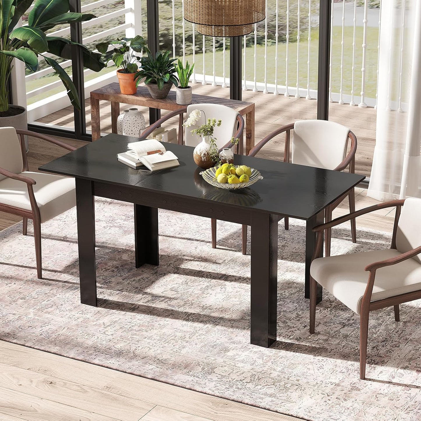 Giantex Extendable Dining Table, Modern Kitchen Table w/Adjustable Tabletop, L-Shaped Legs, Large Industrial Dinner Furniture for Kitchen, Dining Room, 110 KG Load Capacity
