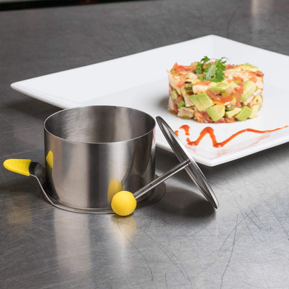 Ateco Round Food Molding Set, 3.5 by 2.1-Inches High, 4-Piece Set Includes 2 Rings, Fitted Press & Transfer Plate
