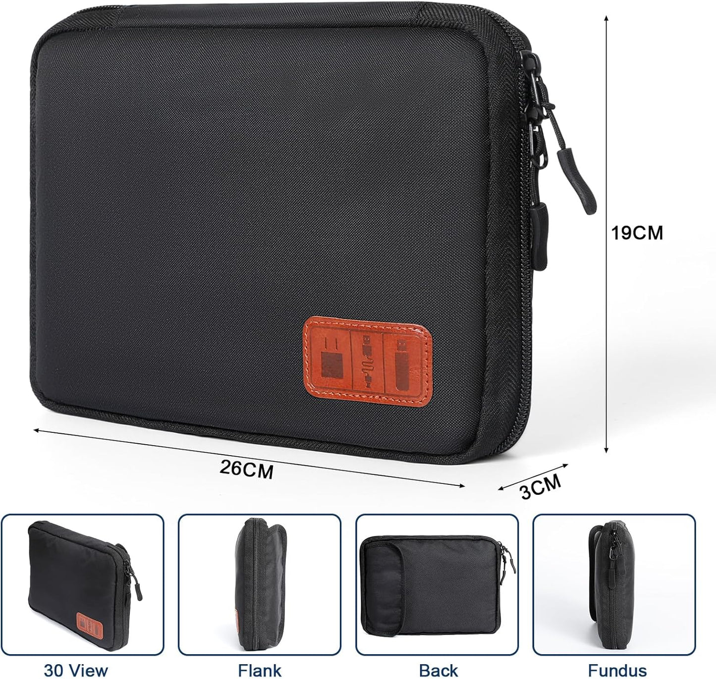 Cozary Cable Organizer, Portable Travel Case for Electronic Accessories, Travel Bag Cable Organizer Holder for USB Cables, SD Cards, Chargers, Hard Disk, Black, Portable and Space Saving