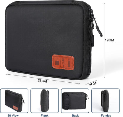 Cozary Cable Organizer, Portable Travel Case for Electronic Accessories, Travel Bag Cable Organizer Holder for USB Cables, SD Cards, Chargers, Hard Disk, Black, Portable and Space Saving