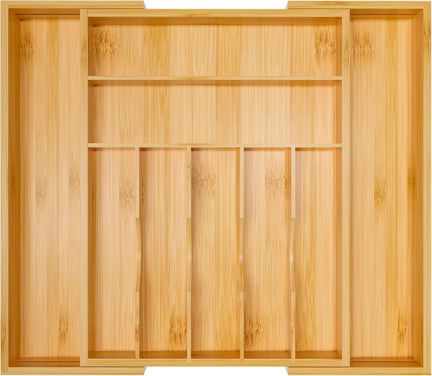 Utensil Organizer Silverware Tray For Drawer - Expandable Silverware Organizer Bamboo Flatware Organizer for Kitchen Utensils and Cutlery, Living Room Storage Box W13.5"-19.9" x L17.6" (Yellow)