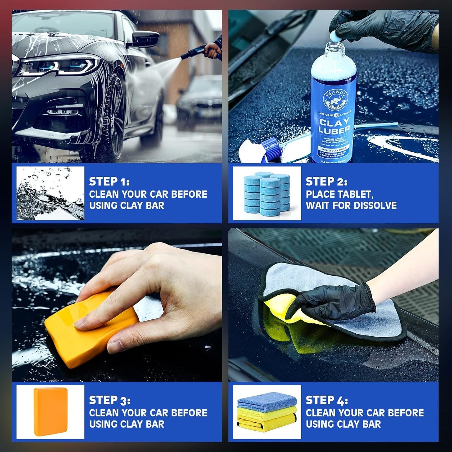 Car Clay Bars Kit, 6 Clay Bars & 20 PCS Lubricant Tablets, Complete Car Detailing Kit, Spray Bottle, Disposable Gloves and Microfiber Towels for Car Detailing Cleaning