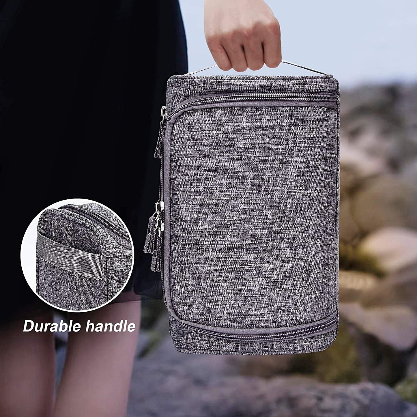 Toiletry Bag with Hanging Hook (25x14.5x15CM), Travel Case Waterproof Cosmetic Bag or Accessories, Shampoo, Makeup, Personal Items, Healthcare Organizer with Handle for Men and Women (Grey)