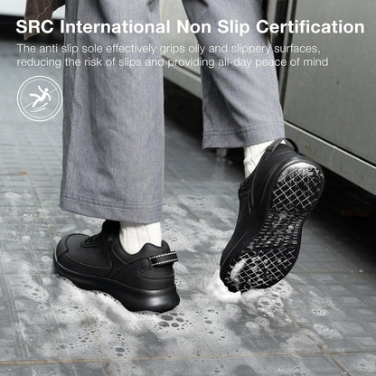 SPIEZ Womens Non Slip Shoes - SRC Certification Food Service Shoes Oilproof with Arch Support Black US6-10