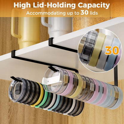 2 PCS Tumbler Lid Organizers, Ample Lid Capacity Up to 30 Lids, No Adhesive No Drill Yeti Lid Organizer Holder Inside Cabinet, Space-Saving Yeti Stanley Tumbler Cup Lid Holder Organizer for Kitchen