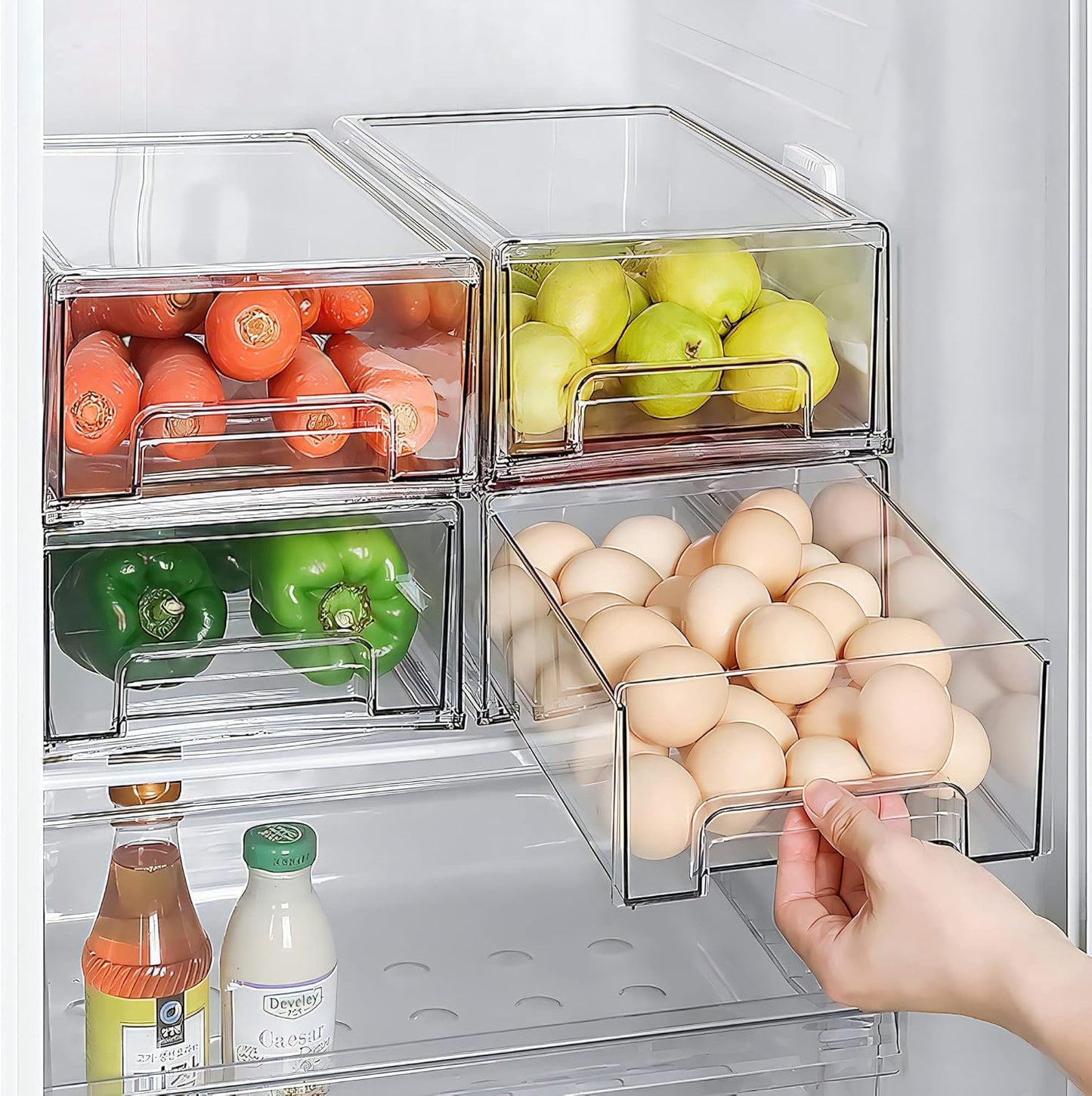 Stackable Storage Drawer, XICEN Clear Pull Out Plastic Food Fridge Organizer Bins for Home Office Pantry Shelf Organization (2 Pack)
