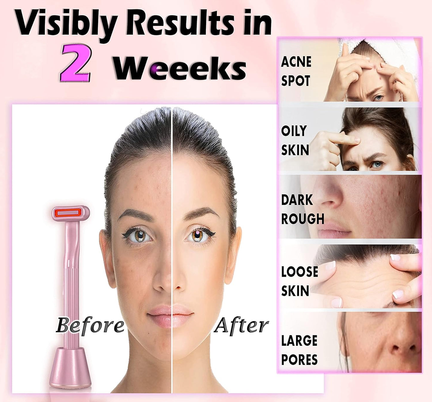 Dermal-Tech Advance 360 4-in-1 Facial Skincare Wand | Red Light Therapy for Face and Neck | Face Massager & Microcurrent Facial Device | Rose Gold