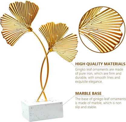 Metal Ginkgo Leaf Ornaments, Gold Leaf Desktop Decoration Sculpture, Creative Home Décor Accents Statue for Office, Bedroom, Bookshelf