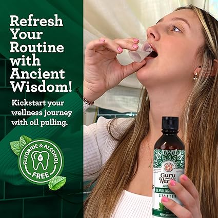 uruNanda Starter Pulling Oil Mouthwash for Natural Teeth Whitening, Coconut and Peppermint Oil for Fresh Breath & Happy Gums, Alcohol-Free, 8 Oz