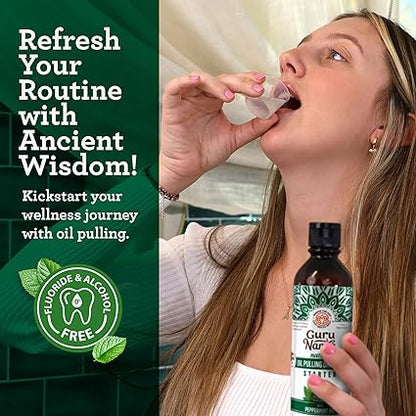 uruNanda Starter Pulling Oil Mouthwash for Natural Teeth Whitening, Coconut and Peppermint Oil for Fresh Breath & Happy Gums, Alcohol-Free, 8 Oz