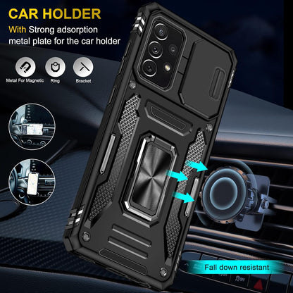 Ylzhe for Samsung Galaxy A52 5G/4G Case with Slide Camera Cover 360° Kickstand Ring Holder,Heavy Duty Protective Shockproof Phone Back Military Grade Protective Cover for Galaxy A52 5G/4G Black