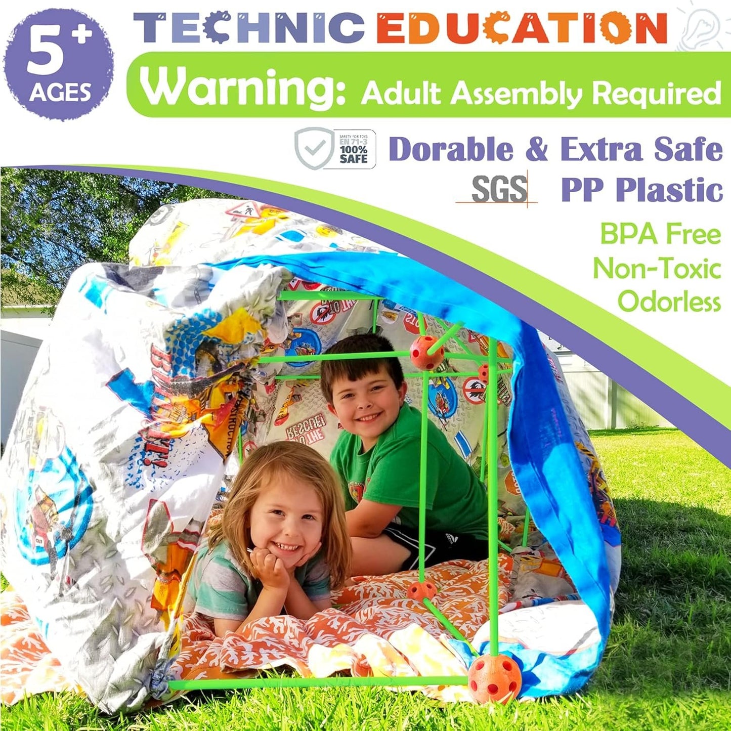 Tiny Land Fort Building Kit for Kids 130Pcs Creative Fort Toy for 5,6,7,8 Years Old Boy & Girls-STEM Building Toys DIY Castles Play Tent Tower Indoor & Outdoor
