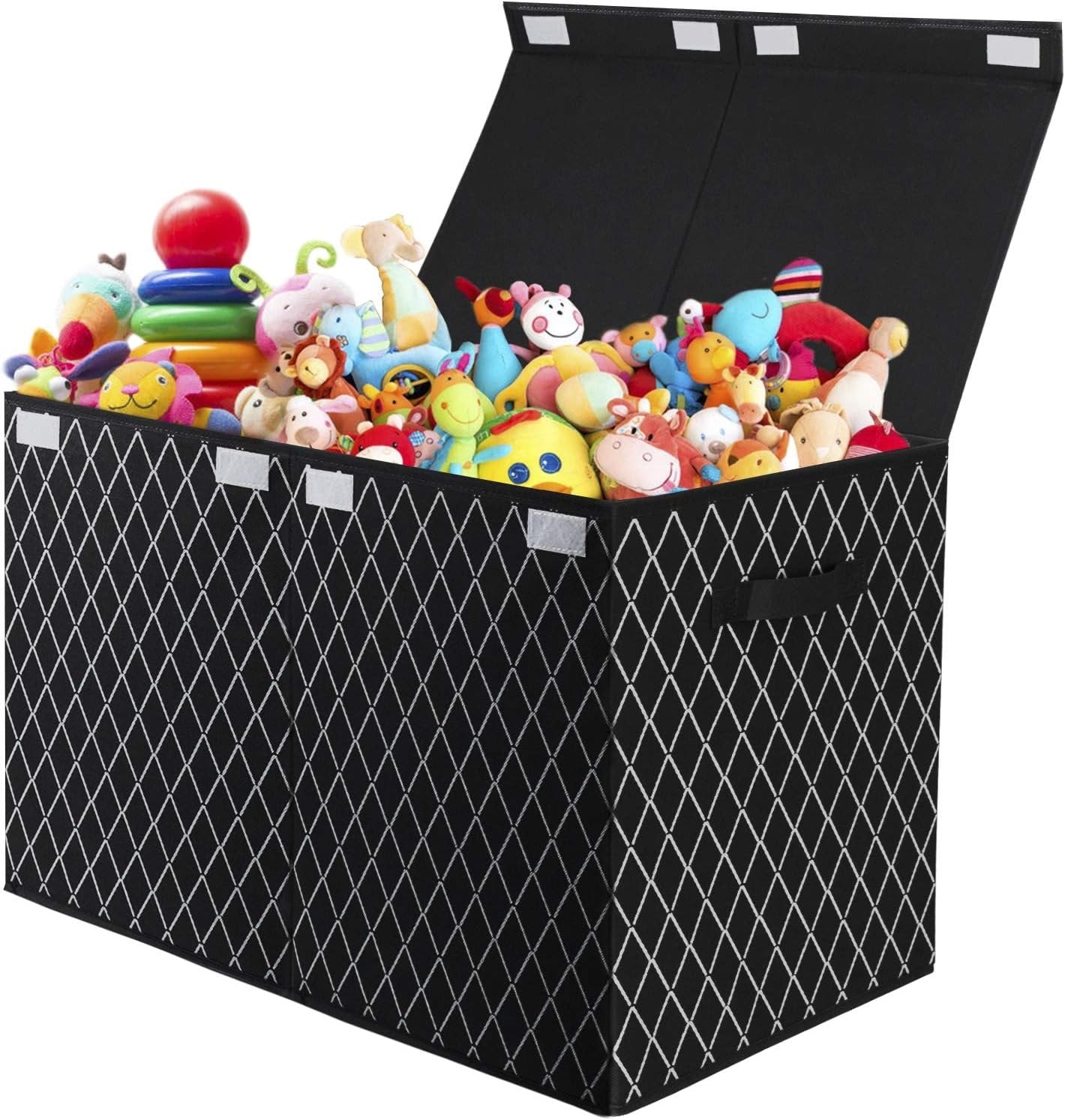 Toy Chest Box Organizer Bins for Boys Girls, Kids Large Collapsible Storage Box Container Sturdy with Fabric Flip-Top Lid & Handles for Clothes, Blanket, Nursery, Playroom, Bedroom, (Black)