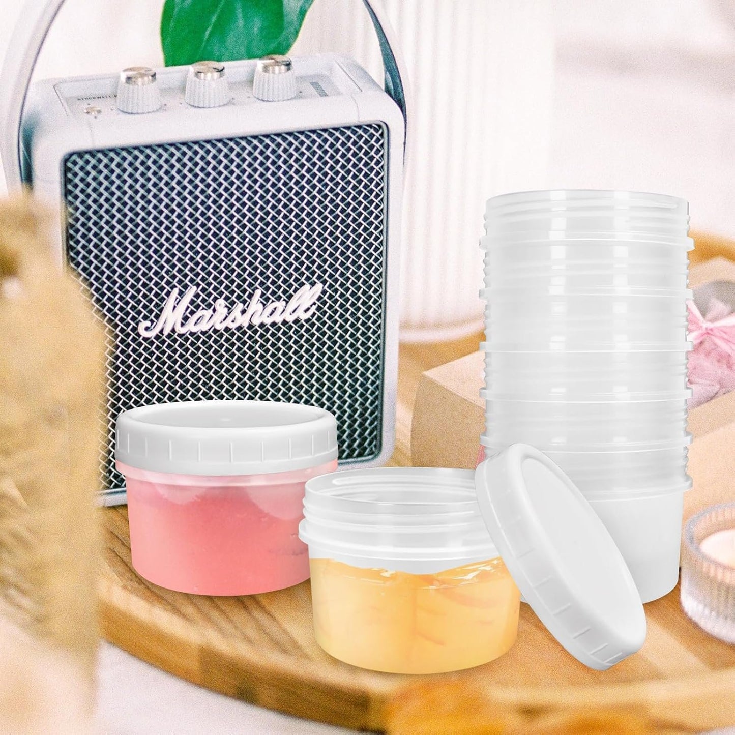 ISUSSER 10 Pack 4oz Reusable Small Plastic Containers with Screw Lids, Stackable Food Storage Jars, Sauce Condiment Jars Lunch Box Accessories