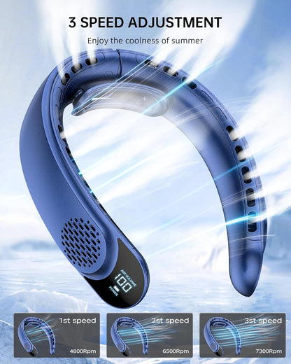 Neck Fan Rechargeable 4000mAh with 4 Turbos & LED Display, Portable Personal Cooler for Women Men, 3-Speed Bladeless 360° Cooling Fans, Stylish Gift for Gym/Travel/Office, Deep Blue